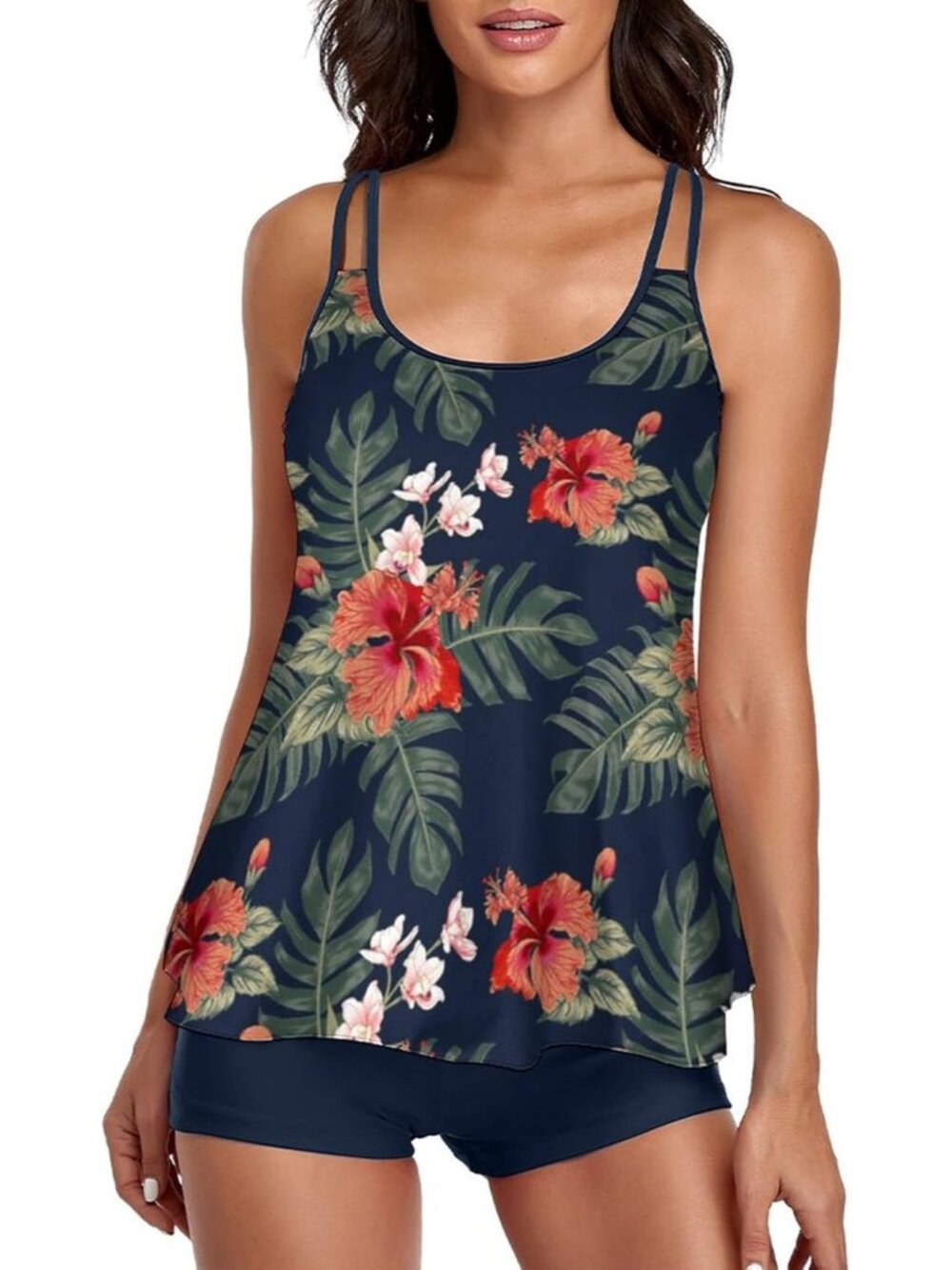 2026 Women Two Piece Tankini Swimsuit Tummy Control Plus Size Long Torso Top and